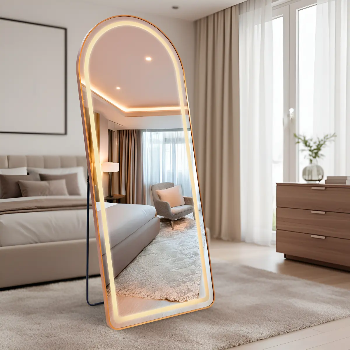 Caimento da Espelho 170x70cm Led Oval Grande Corpo Inteiro Moldura